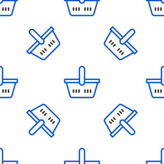 Poster - Line Shopping basket icon isolated seamless pattern on white background. Online buying concept. Delivery service sign. Shopping cart symbol. Colorful outline concept. Vector