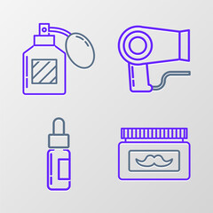 Wall Mural - Set line Cream or lotion cosmetic jar, Glass bottle with pipette, Hair dryer and Aftershave icon. Vector