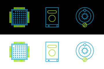 Poster - Set line Solar system, Processor and Book icon. Vector