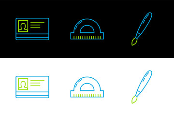 Poster - Set line Paint brush, Identification badge and Protractor grid for measuring degrees icon. Vector