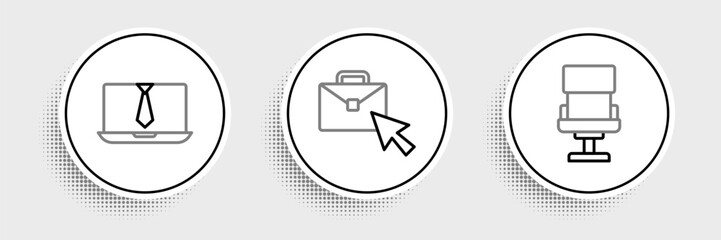 Poster - Set line Office chair, Video chat conference and Online working icon. Vector