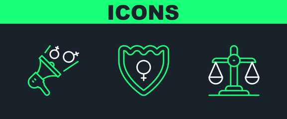 Wall Mural - Set line Gender equality, Feminist activist and shield, Female icon. Vector