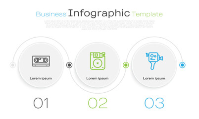 Poster - Set line VHS video cassette tape, Floppy disk and Retro cinema camera. Business infographic template. Vector