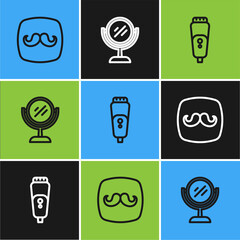 Sticker - Set line Barbershop, Electric razor blade and Hand mirror icon. Vector