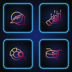 Poster - Set line Pie chart infographic, Search data analysis, Financial growth and . Gradient color icons. Vector