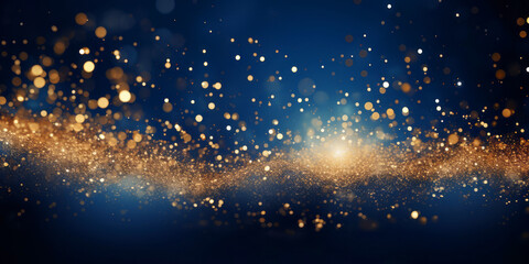 Wall Mural - golden abstract bokeh on blue background. celebrating christmas, new year or other holidays.