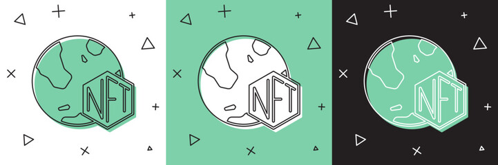 Poster - Set NFT Digital crypto art icon isolated on white and green, black background. Non fungible token. Vector