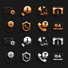 Poster - Set Telephone 24 hours support, Monitor with FAQ information, Question and Answer, Information, New, email incoming message and icon. Vector