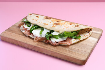 Wall Mural - Italian cuisine , Piadina with Italian ham and cheese