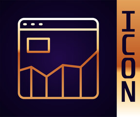 Poster - Gold line Graph, schedule, chart, diagram, infographic, pie graph icon isolated on black background. Vector