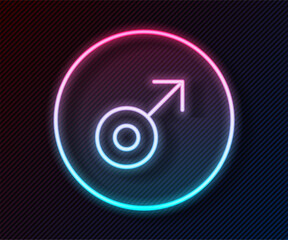 Poster - Glowing neon line Mars symbol icon isolated on black background. Astrology, numerology, horoscope, astronomy. Vector