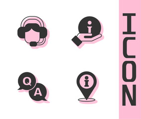 Poster - Set Location with information, Woman headset, Question and Answer and Information icon. Vector