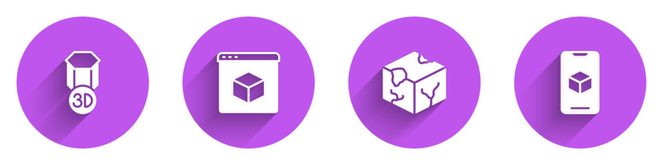 Poster - Set 3D printer, , Isometric cube and software icon with long shadow. Vector