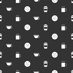 Wall Mural - Set Cup of tea, and Cookie or biscuit on seamless pattern. Vector