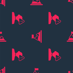 Poster - Set Finding a problem in psychology and Mountains with flag on top on seamless pattern. Vector