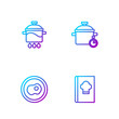 Set line Cookbook, Scrambled eggs, Cooking pot and . Gradient color icons. Vector