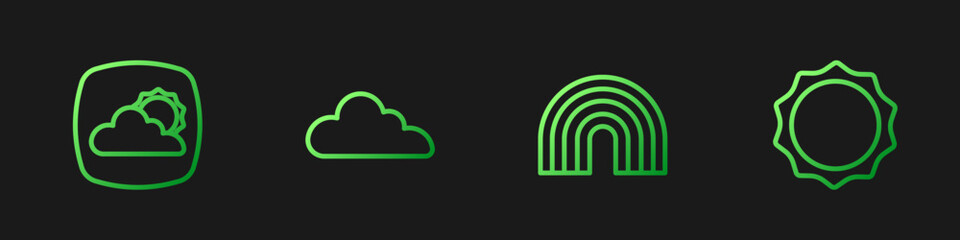 Poster - Set line Rainbow, Weather forecast, Cloud and Sun. Gradient color icons. Vector