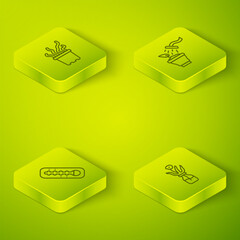 Poster - Set Isometric line Spraying plant, Meteorology thermometer, Flower glass bottle and Exotic tropical pot icon. Vector