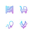 Set line Slingshot, Balloons, Abacus and Baby stroller. Gradient color icons. Vector