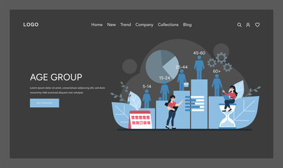 Poster - A dynamic illustration depicting market analysis across diverse age categories, from youth to seniors