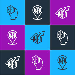 Poster - Set line NFT Digital crypto art, growth bar chart and icon. Vector