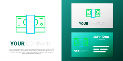 Poster - Line Stacks paper money cash icon isolated on white background. Money banknotes stacks. Bill currency. Colorful outline concept. Vector