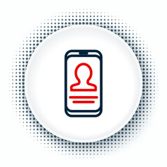 Poster - Line Mobile with resume icon isolated on white background. CV application. Searching professional staff. Analyzing personnel resume. Colorful outline concept. Vector