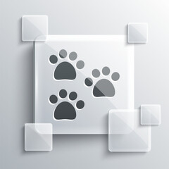 Wall Mural - Grey Paw print icon isolated on grey background. Dog or cat paw print. Animal track. Square glass panels. Vector