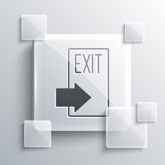 Poster - Grey Fire exit icon isolated on grey background. Fire emergency icon. Square glass panels. Vector