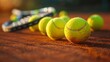 Tennis balls on clay court close focus