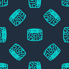 Sticker - Green line Tree stump icon isolated seamless pattern on blue background. Vector