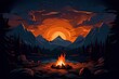Campfire illustration background at night in mountains with no people.