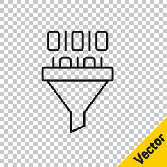 Poster - Black line Binary code icon isolated on transparent background. Vector
