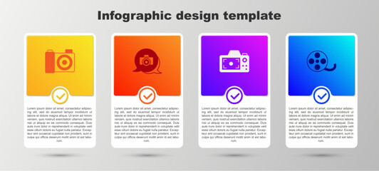 Canvas Print - Set Photo camera, and Film reel. Business infographic template. Vector