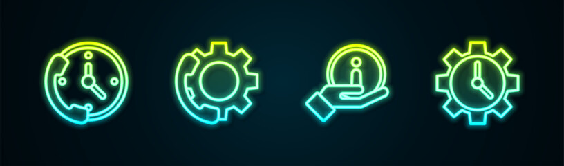 Poster - Set line Telephone 24 hours support, , Information and Time Management. Glowing neon icon. Vector