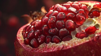 A photo of a pomegranate that looks so real you can almost taste the sweet and tangy flavor of the juicy red arils.