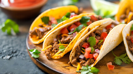 Wall Mural - Savory Ground Beef Tacos with Fresh Vegetables and Lime