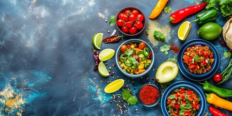 Canvas Print - Table With Bowls of Various Mexican Foods