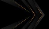 Fototapeta Panele - Abstract dark grey metallic gold light arrow direction geometric on black design modern futuristic creative background vector