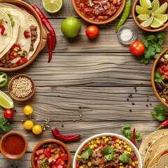 Wall Mural - Assorted Mexican Food on Wooden Table