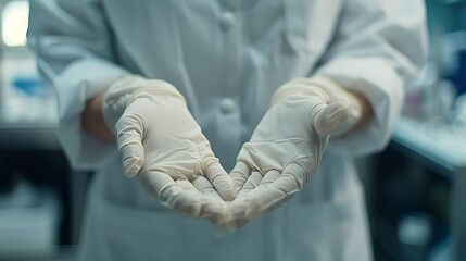 Sticker - Medical gloves being put on, preparation ritual, close up, sterile promise, focused determination