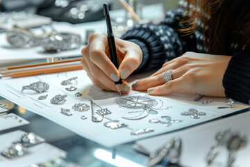 Canvas Print - A fashion designer sketches a new platinum jewelry collection - blending modern aesthetics with the timeless appeal of platinum