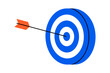 © Esgoty - Hand drawn cute illustration of arrow hit center of target. Flat vector hit the bull's eye in doodle. Successful strategy icon. Goal achievement. Find problem solution. Unsuccessful attempts. Isolated