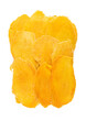 Large dried sweet mango slices on white background.