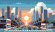 beautiful road side view sunset in the beach retro pixel art illustration
