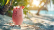 Tropical cocktail on beach at sunset
