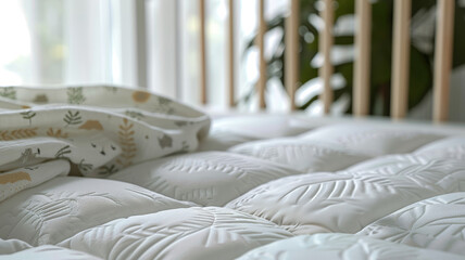 Wall Mural - White quilted bedding and patterned pillow.