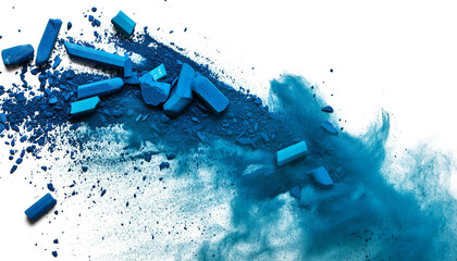 Wall Mural - blue chalk and dust flying, effect explode isolated on transparent background. png