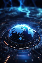 Poster - Technological globalization, planet on chip, digital world concept, wide banner with text area