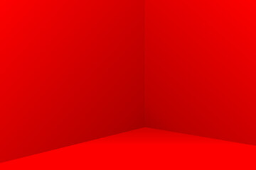 Wall Mural - 3d red room corner background, empty interior wall and floor studio, abstract minimal background sho